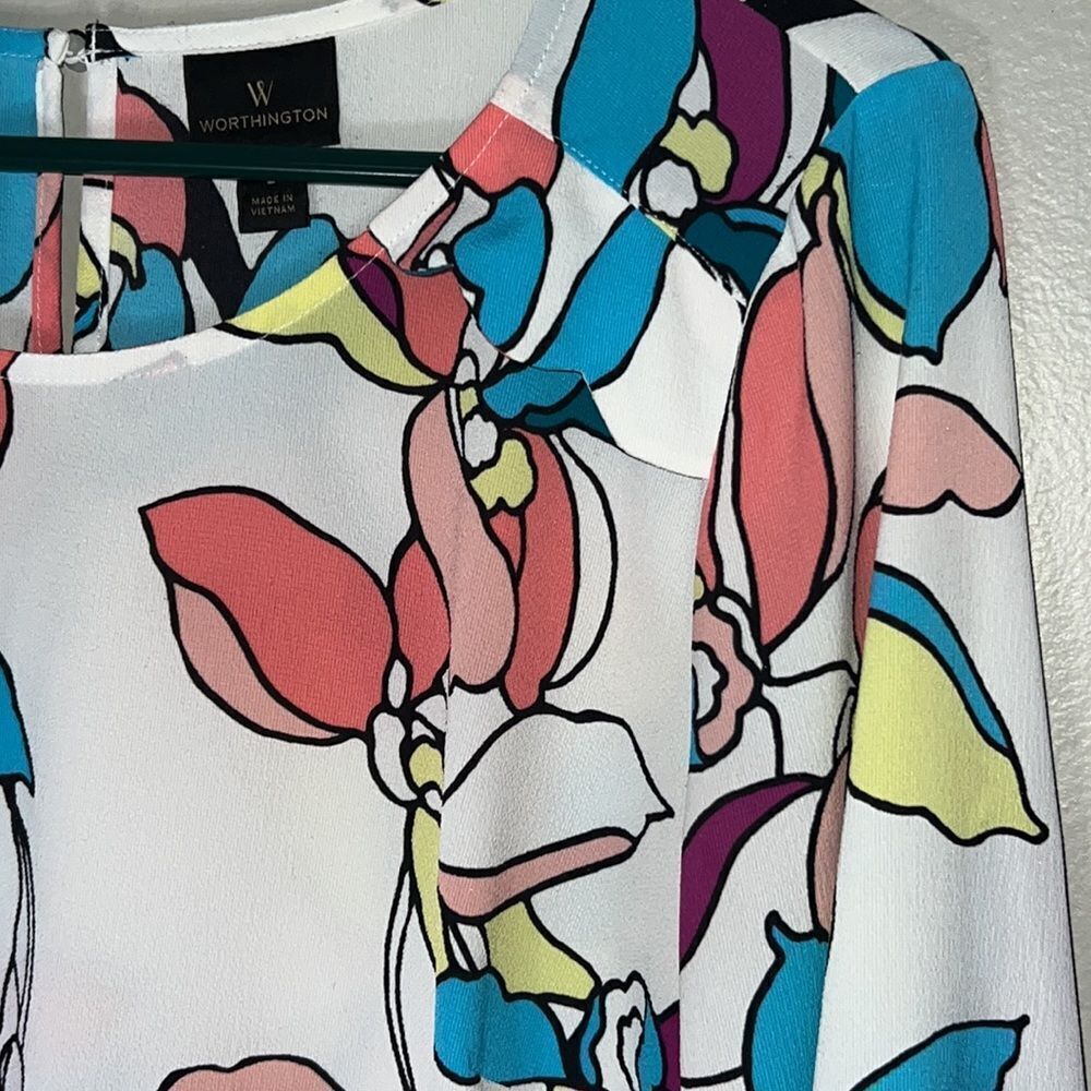 Worthington Blouse Woman’s Large 3/4 Sleeve Floral - Picture 7 of 10